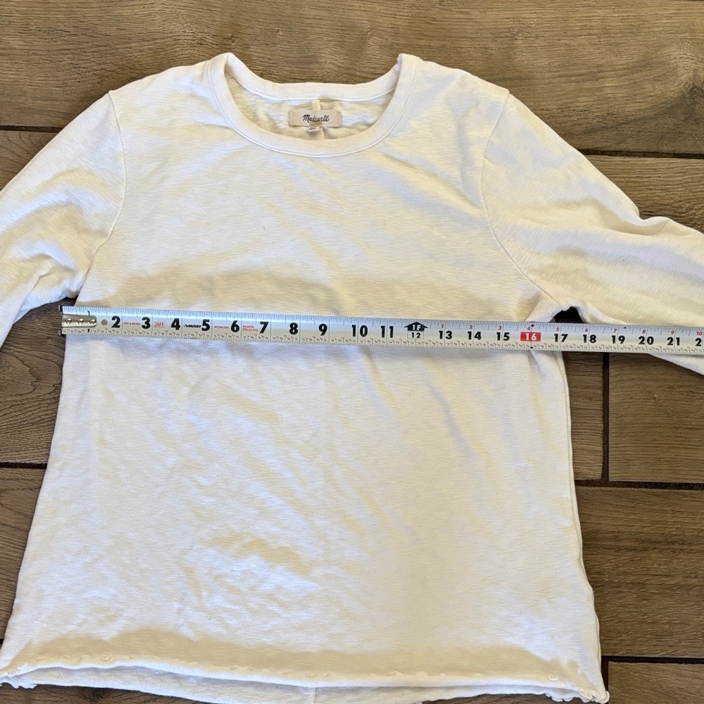 Madewell White Lettuce Edge Long Sleeve Baby Tee XL 90s Y2K Fitted Ribbed Top - Picture 5 of 9